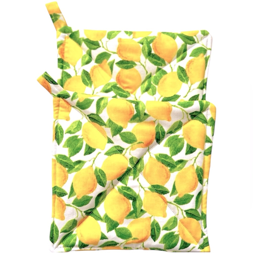 Hand Crafted Colorful Yellow Lemons Fabric Cotton Pot Holders or Hot Mats Trivet - Picture 3 of 7